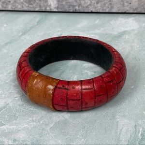 Vintage thick red leather bangle with tan detail